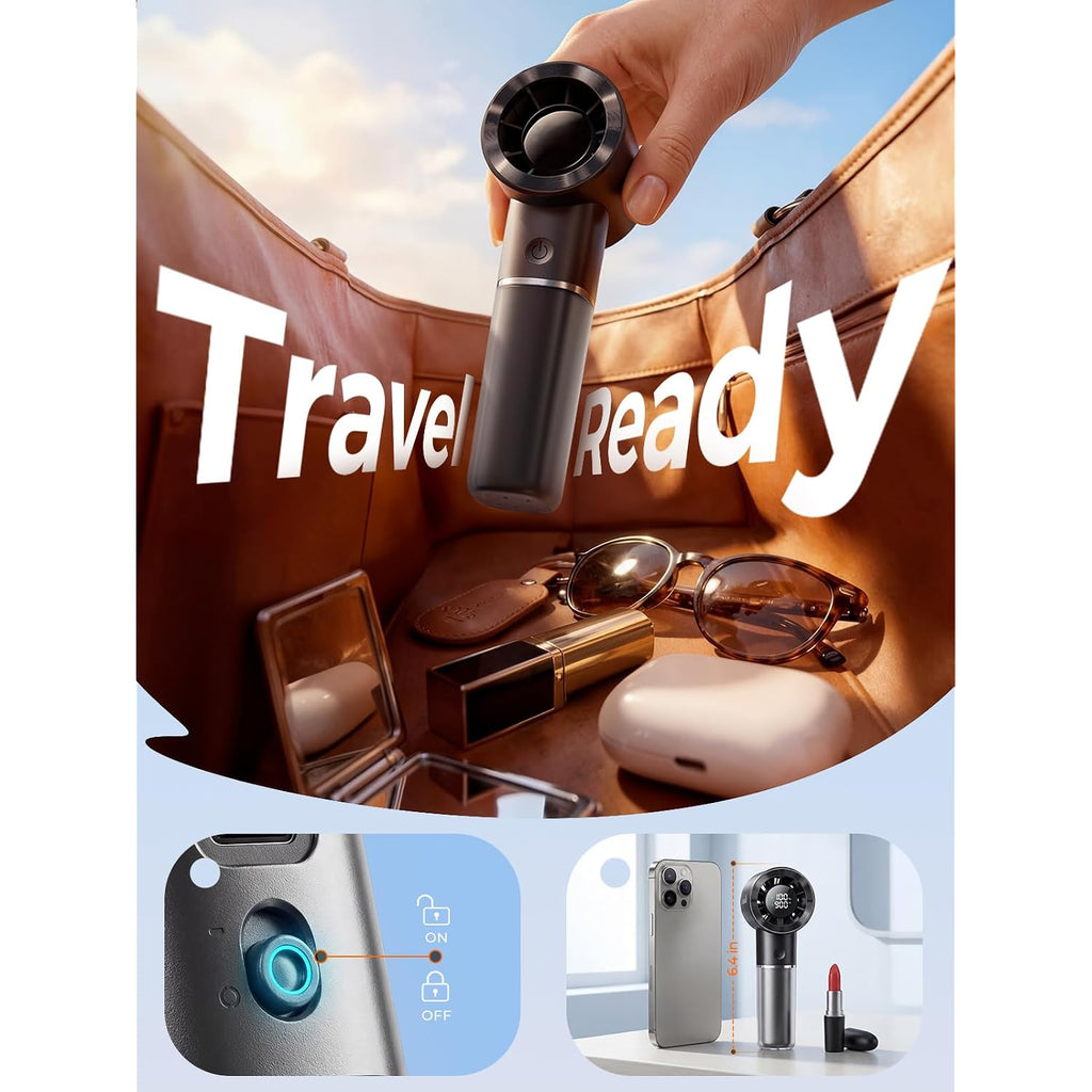 Handheld Portable Fan, 6-Speed Powerful Mini Personal Fan, Rechargeable 5000Mah Battery With Up To 15 Hours Runtime, Pocket Turbo Fan With Smart Led Display, Ideal For Travel, Camping, Makeup