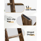 Teakmama 6-Tier 5.4Ft Blanket Ladder With Hanging Knobs Rustic Brown | Farmhouse Wall Leaning Solid Wood Scratch & Slip Proof Quilt Rack, Living Room Bedroom Bathroom, Xmas Deco, Easy Setup