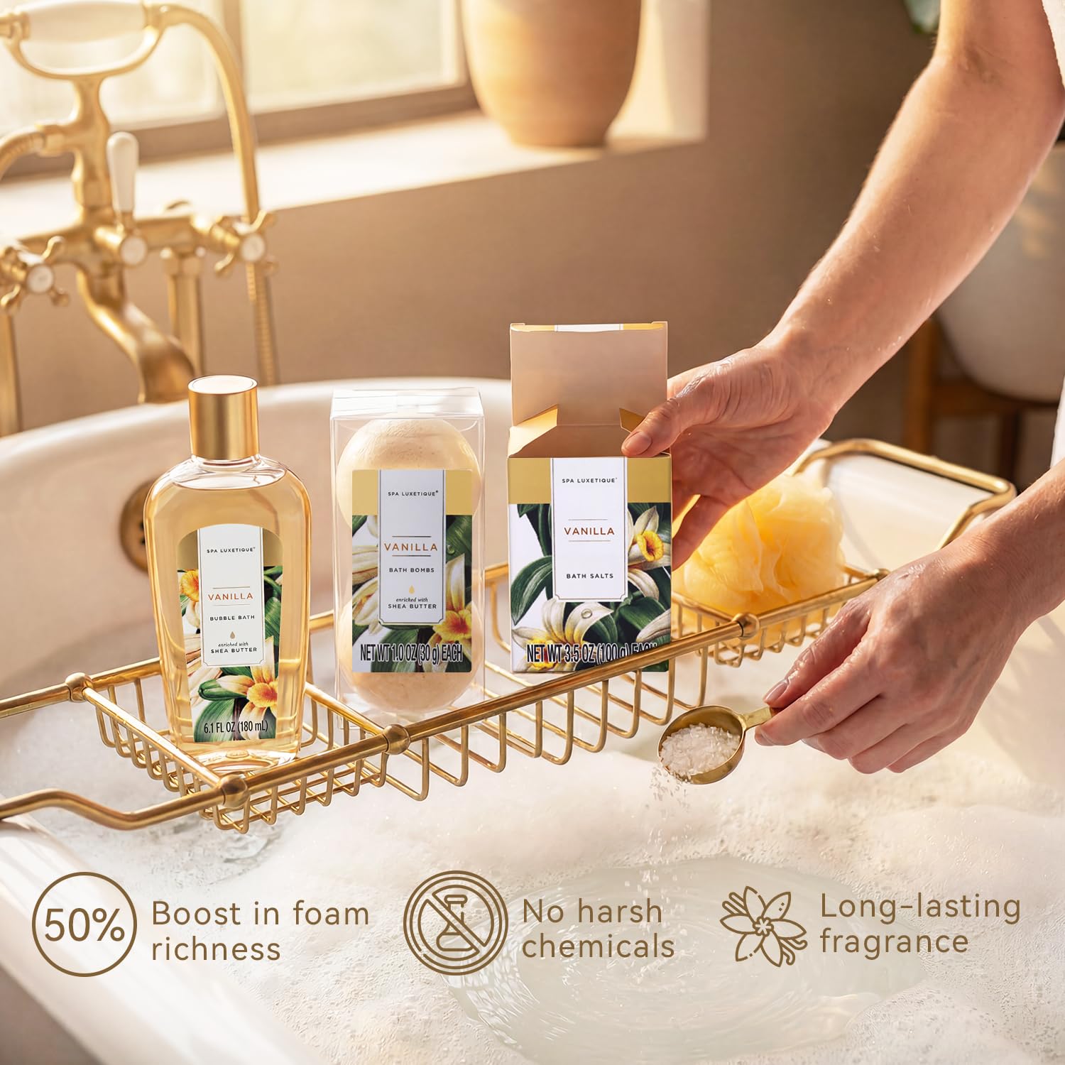 Gift Baskets For Women, Spa Luxetique 8 Pcs Vanilla Mothers Day Gifts For Mom, Birthday Bath And Body Set, Self Care Kit For Her, Including Bubble Bath, Shower Gel, Body Lotion