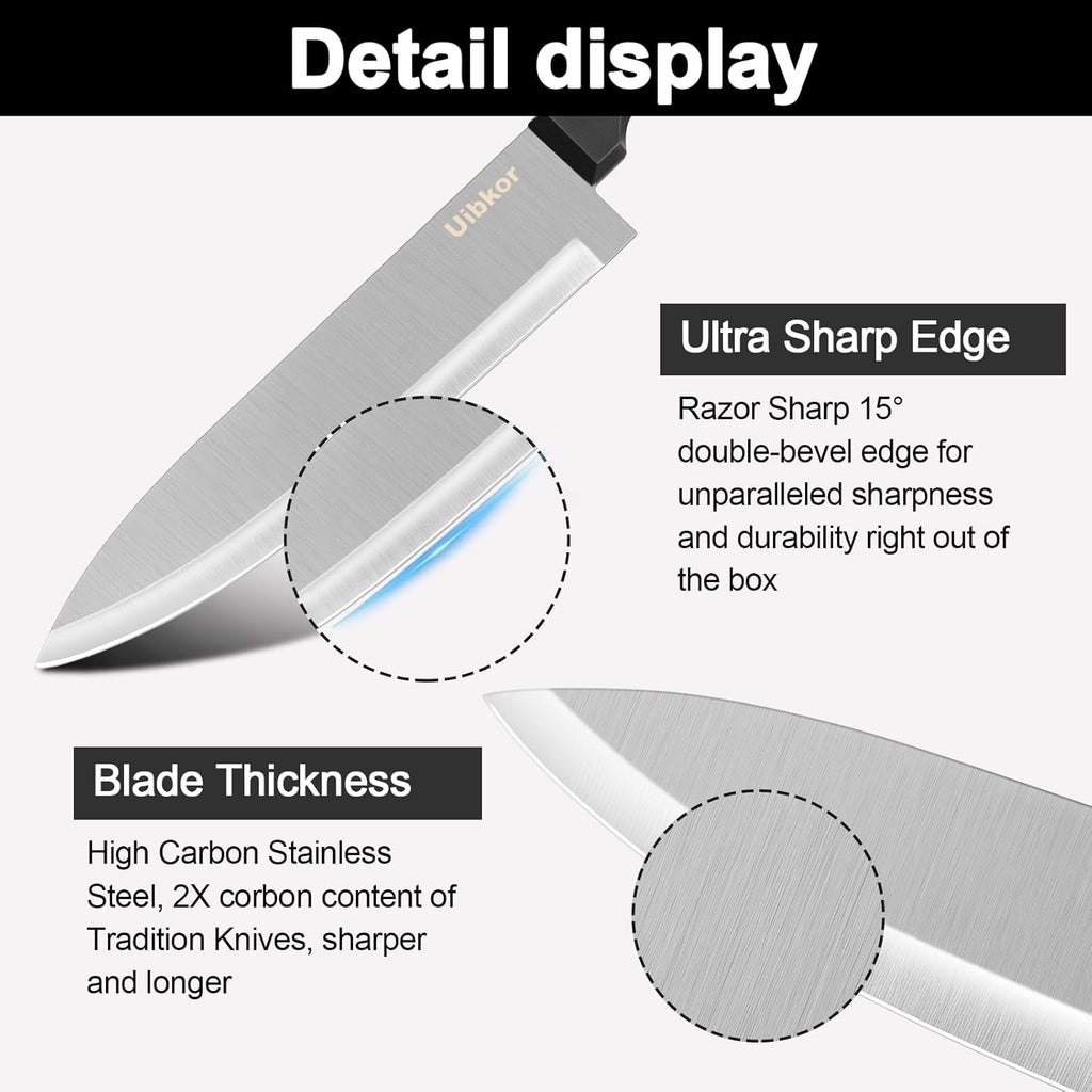 Kitchen Knife, 3-Pcs Knife Set, 8 Inch Chef Knife, 5 Inch Utility Knife, 3.5 Inch Paring Knife, Ultra Sharp Chef's Knives in High Carbon Stainless Steel, Ideal for Cooking, Chopping, Slicing and BBQ