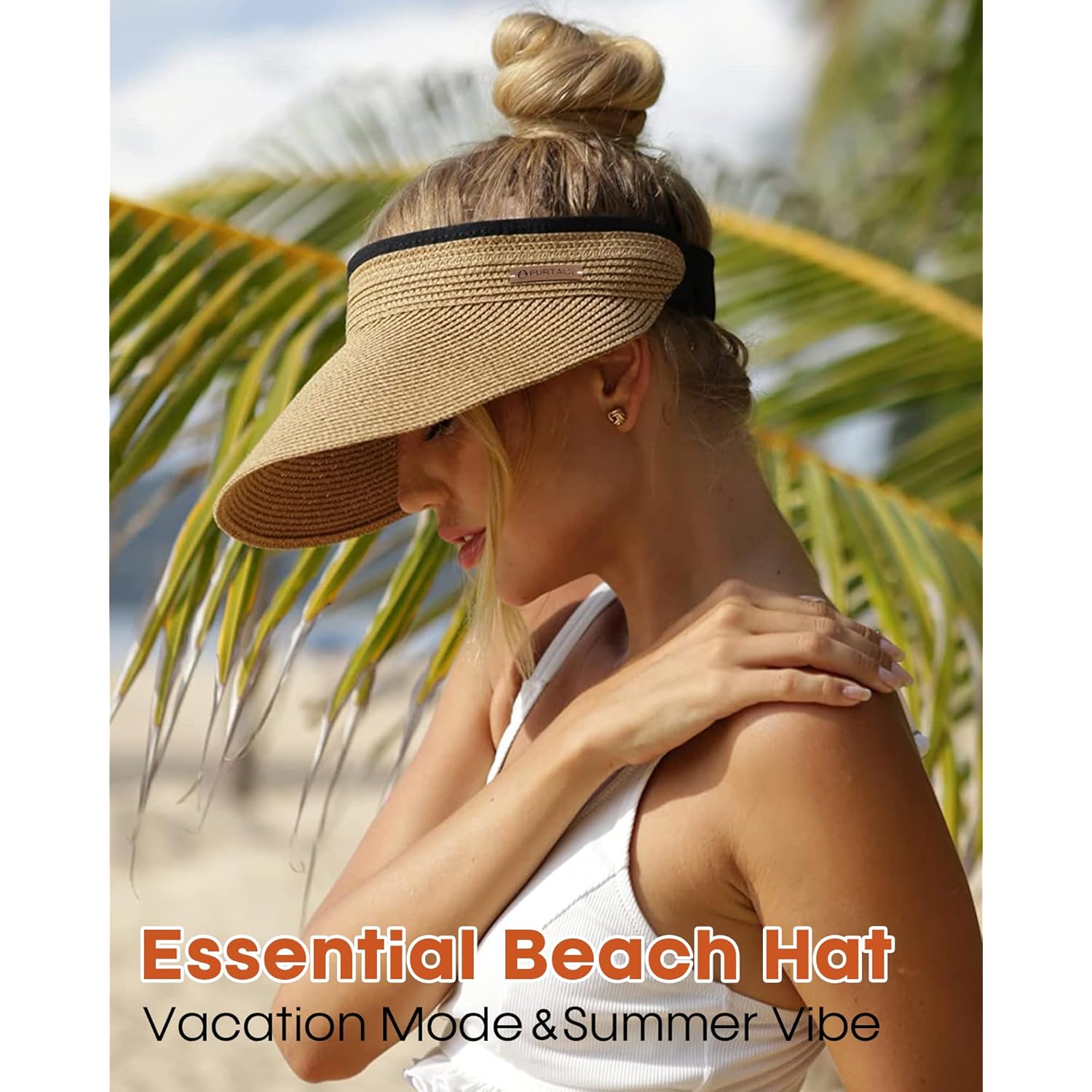 FURTALK Womens Sun Visor Hat Straw Sun Visors for Women Summer Packable Ponytail Beach Hats for Women Travel UPF 80+