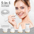 KINGTEE 5-in-1 Electric Bikini Trimmer for Women – IPX7 Waterproof Shaver, Cordless Body & Facial Razors for Women, Ceramic Blades, USB-C Rechargeable, Painless Hair Removal Kit (White)
