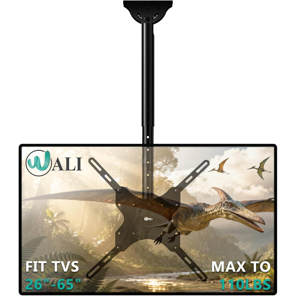 Wali Ceiling Tv Mount For 26-65 Inch Lcd Led Oled 4K Tvs, Hanging Pole Ceiling Mount Tv Bracket Up Down, Tv Ceiling Mounts For Gym Patio Gazebo, Up To 110 Lbs, Max Vesa 400X400Mm (Cm2665), Black