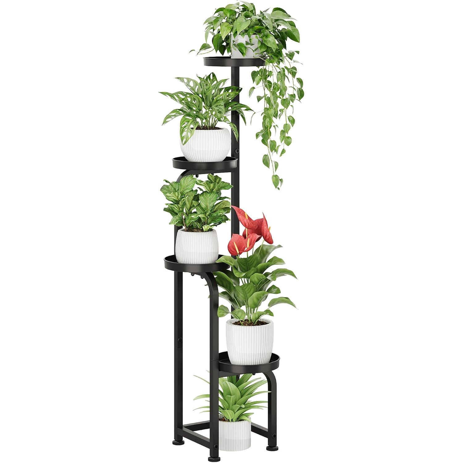 Bamworld Tall Plant Stand Indoor Outdoor, Corner Metal Flower Pot Stands For Multiple Plants, 4 Tier Heavy Duty Plant Shelf For Patio Garden Balcony Living Room Bedroom(Patent Design)