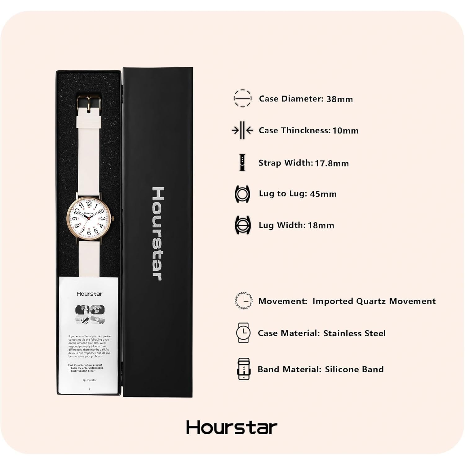 Women's Analog Nurse Watch with Second Hand for Nursing, 12/24 Time, Silicone Band, Easy Read