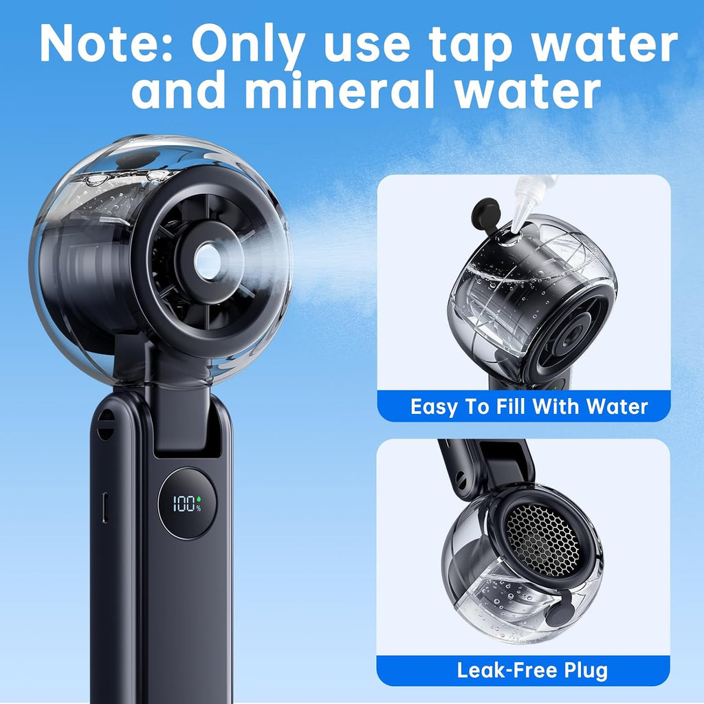 Handheld Misting Fan Portable - Small Personal Mister Fan Blow Cold Air,5000Mah Rechargeable Battery,Water Spray Cooling For Summer Outdoor Travel Beach Lash Makeup,Gifts For Women (Dark Blue)