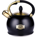 SUSTEAS Stove Top Whistling Tea Kettle - Food Grade Stainless Steel Teakettle Teapot with Cool Touch Ergonomic Handle, With 1 Silicone Pinch Mitt Included, 2.64 Quart(BLACK)