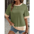 Dokotoo Womens Summer Tops Casual Oversized Short Sleeve T Shirts Crewneck Color Block Side Slit Basic Tee Blouses