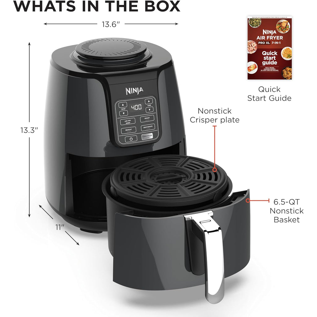 Ninja Air Fryer | 4 QT Capacity | 4-in-1 Roast, Crisp, Roast, Reheats, & Dehydrates | Dishwasher Safe Parts | 105°F-400°F | Includes 20 Easy & Healthy Recipes | 1550 watt | Grey | AF101