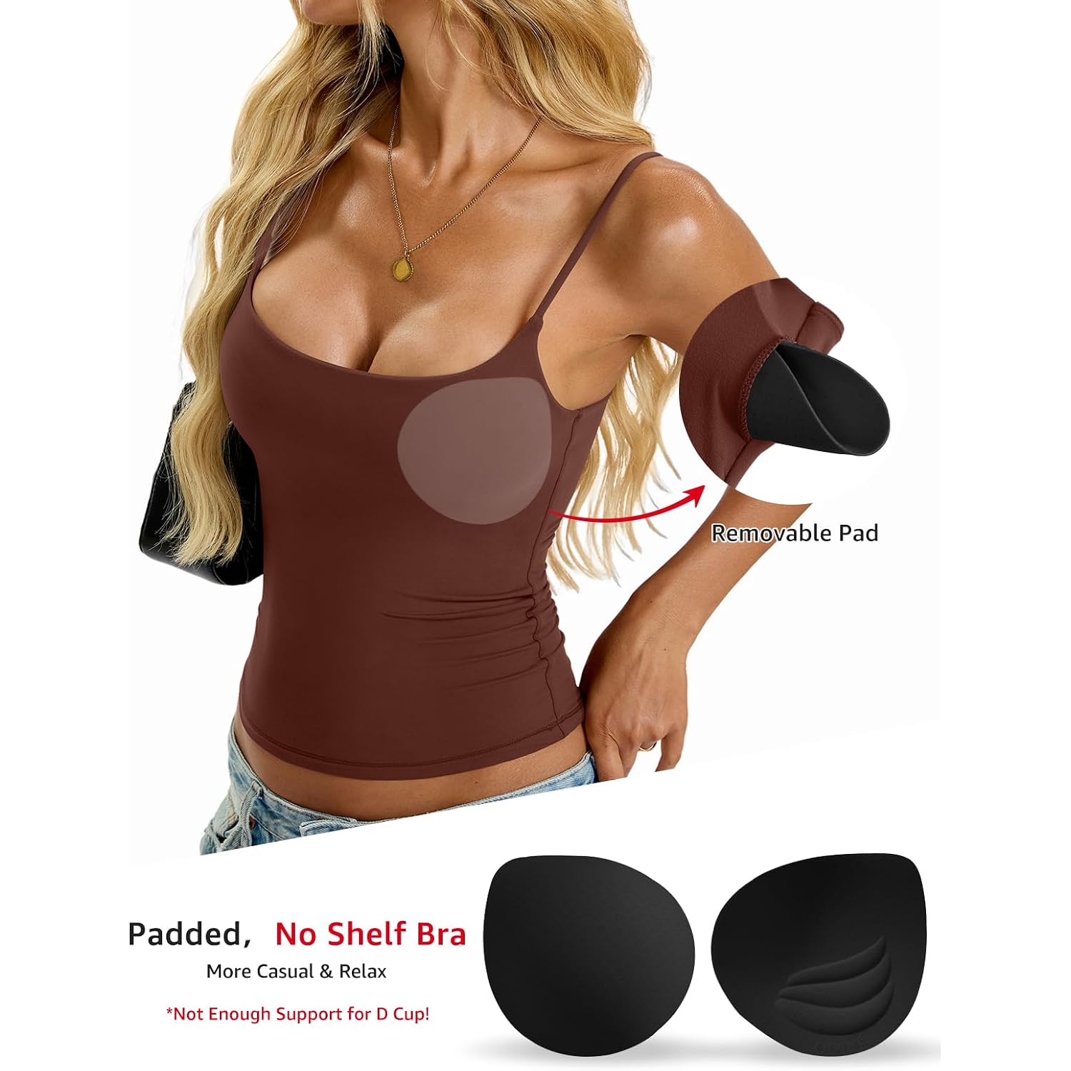 EasyGala Womens Padded Cami Tank Tops Double Lined Spaghetti Strap Built in Bra Shirts Slim Fitted Basic Summer Cloth 2026