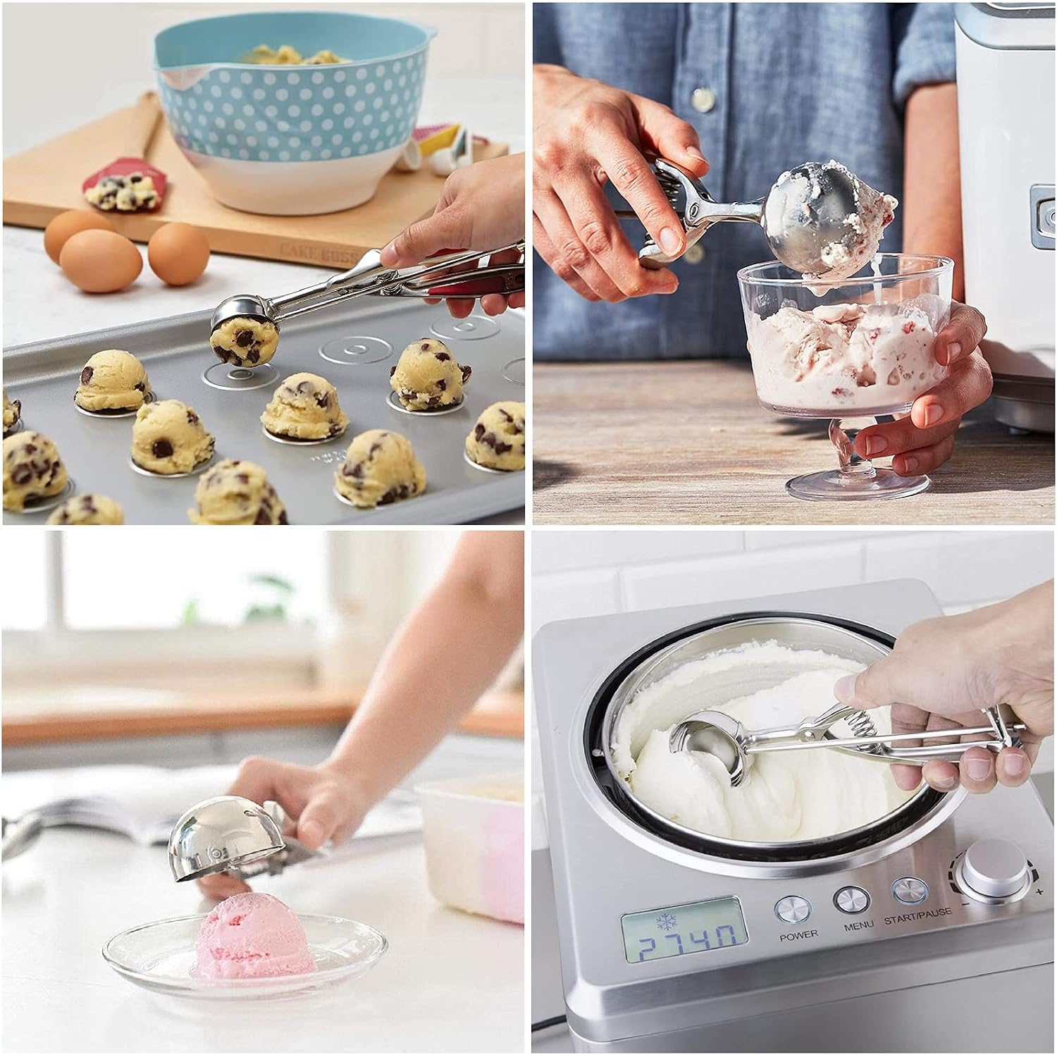 Ice Cream Scoop, 3Pcs Cookie Scoop Set, Stainless Steel Ice Cream Scooper With Trigger Release, Large/Medium/Small Cookie Scooper For Baking, Cookie Scoops For Baking Set Of 3 With Cookie Dough Scoop…