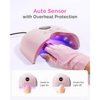 MelodySusie Compact LED UV Nail Lamp with UV Gloves, P-PLUS30A Nail Dryer with Smart Sensor Cures All Gels, Especially Rhinestone Glue, Liner & Cat Eye Gel Polishes for Advanced DIY at Home, Pink