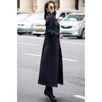 ebossy Women's Double Breasted Duster Trench Coat Slim Full Length Maxi Long Overcoat