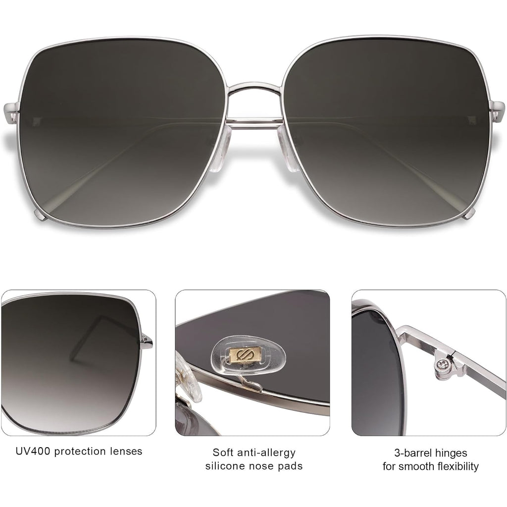 Sojos Trendy Oversized Square Metal Frame Sunglasses For Women Men Retro Big Flat Lens Uv Protection Sunglasses Sj1146