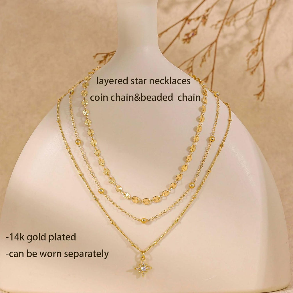 XIXINI Layered Necklaces for Women, Dainty Gold Necklace Stack 14k Gold Plated Layering Beads Choker Pendant Necklace Set Simple Statement Gold Necklaces for Women Trendy Fashion Gold Jewelry Sets