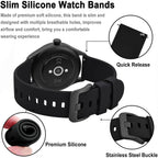 Bisonstrap Silicone Watch Bands, Slim Watch Straps With Quick Release, 22Mm, Black With Black Buckle