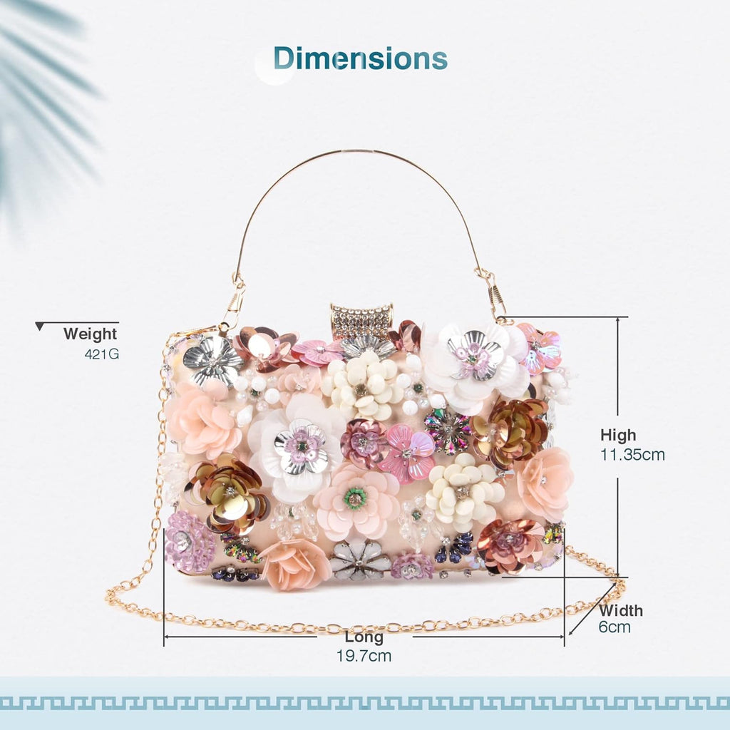 Women Clutches Flower Evening Handbag Chain Strap Shoulder Bag