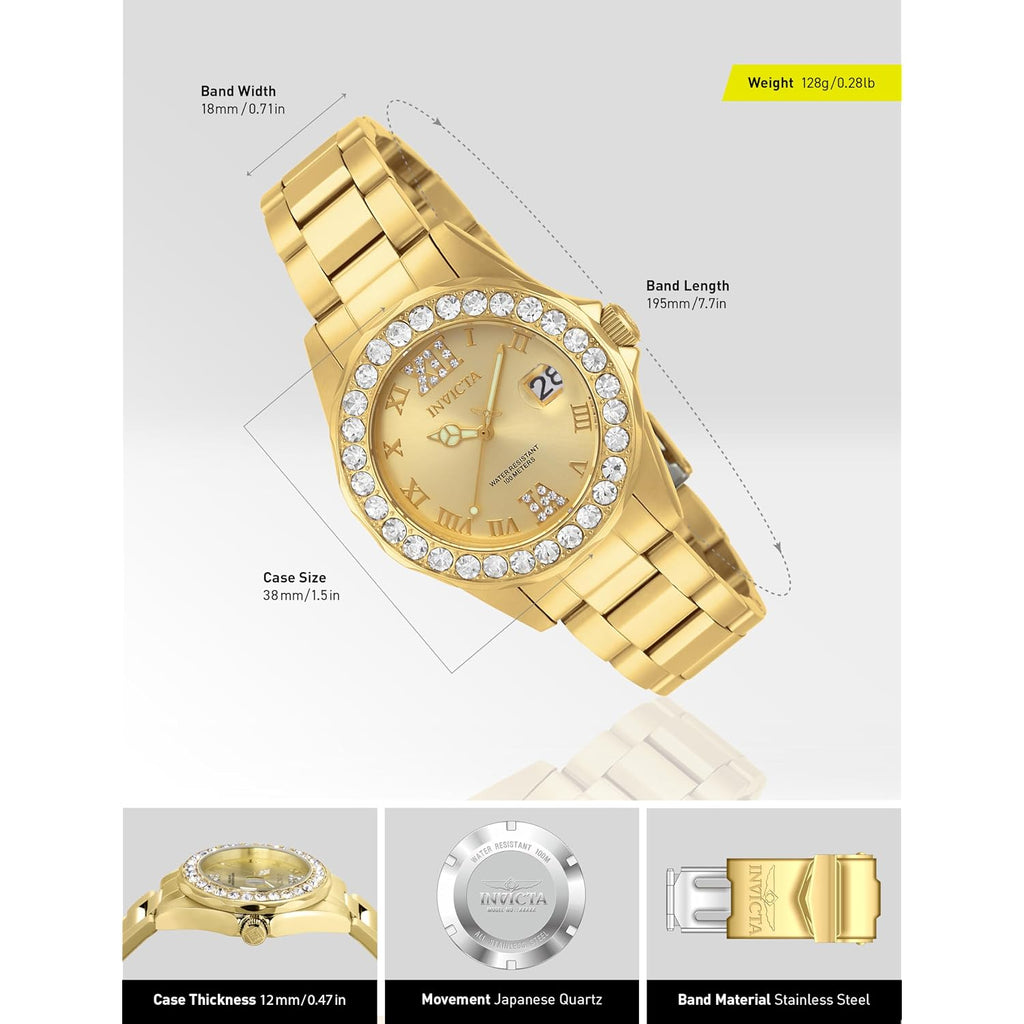 Invicta Women'S Pro Diver Crystal Accented 18K Ion-Plated Stainless Steel Watch