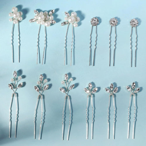12 Pieces Wedding Hair Pins Bridal Headpiece Pearl Hair Styling Pins Silver Hairpieces Accessories for Brides Bridesmaids