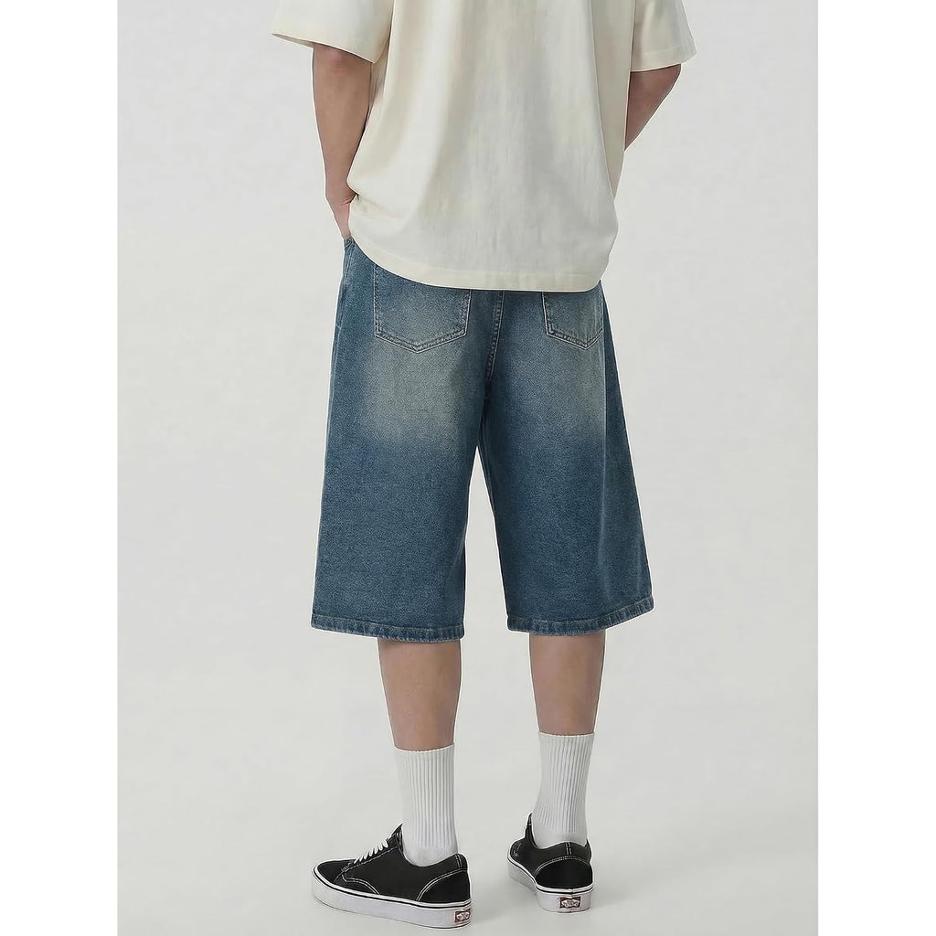 Jmierr Mens Baggy Jeans Wide Leg Loose Fit Denim Shorts Streetwear Below Knee Jorts