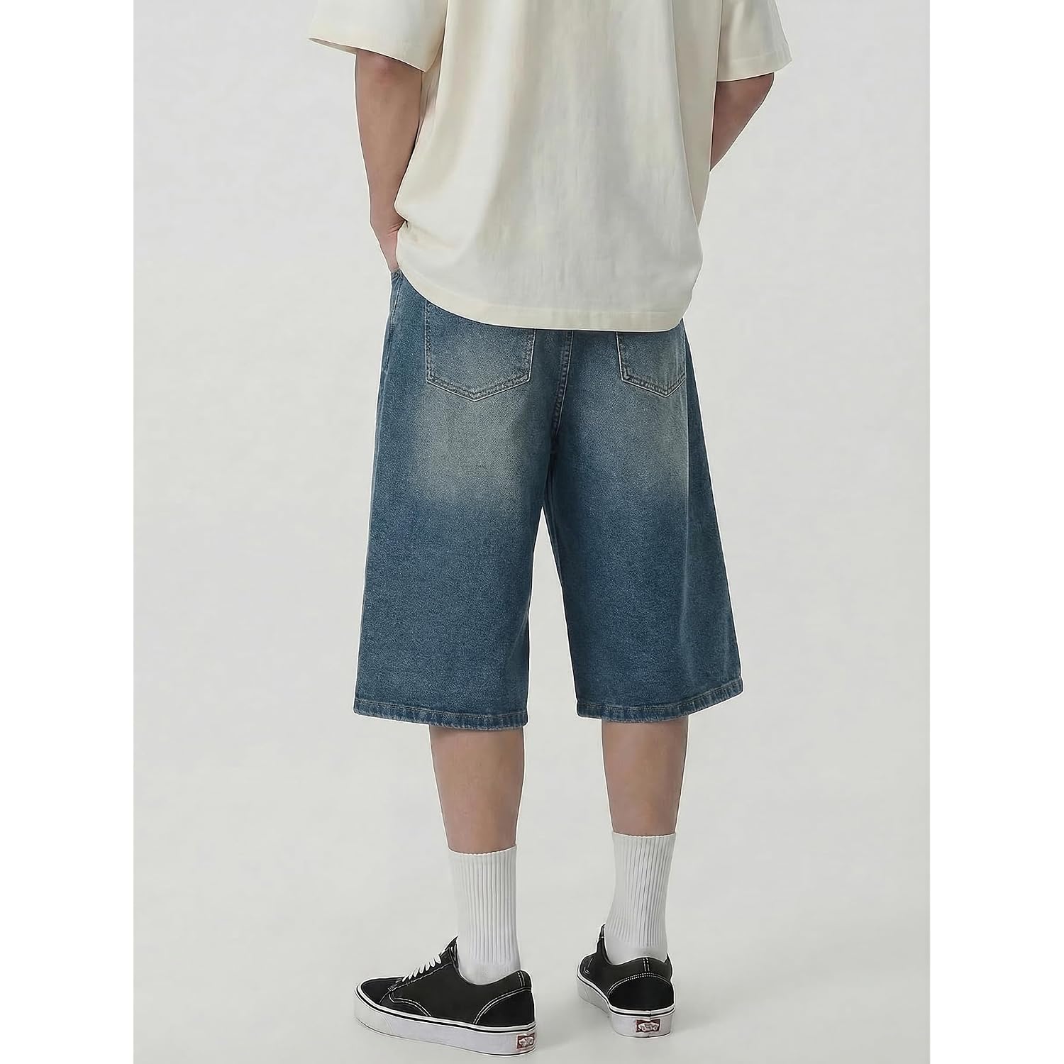 Jmierr Mens Baggy Jeans Wide Leg Loose Fit Denim Shorts Streetwear Below Knee Jorts