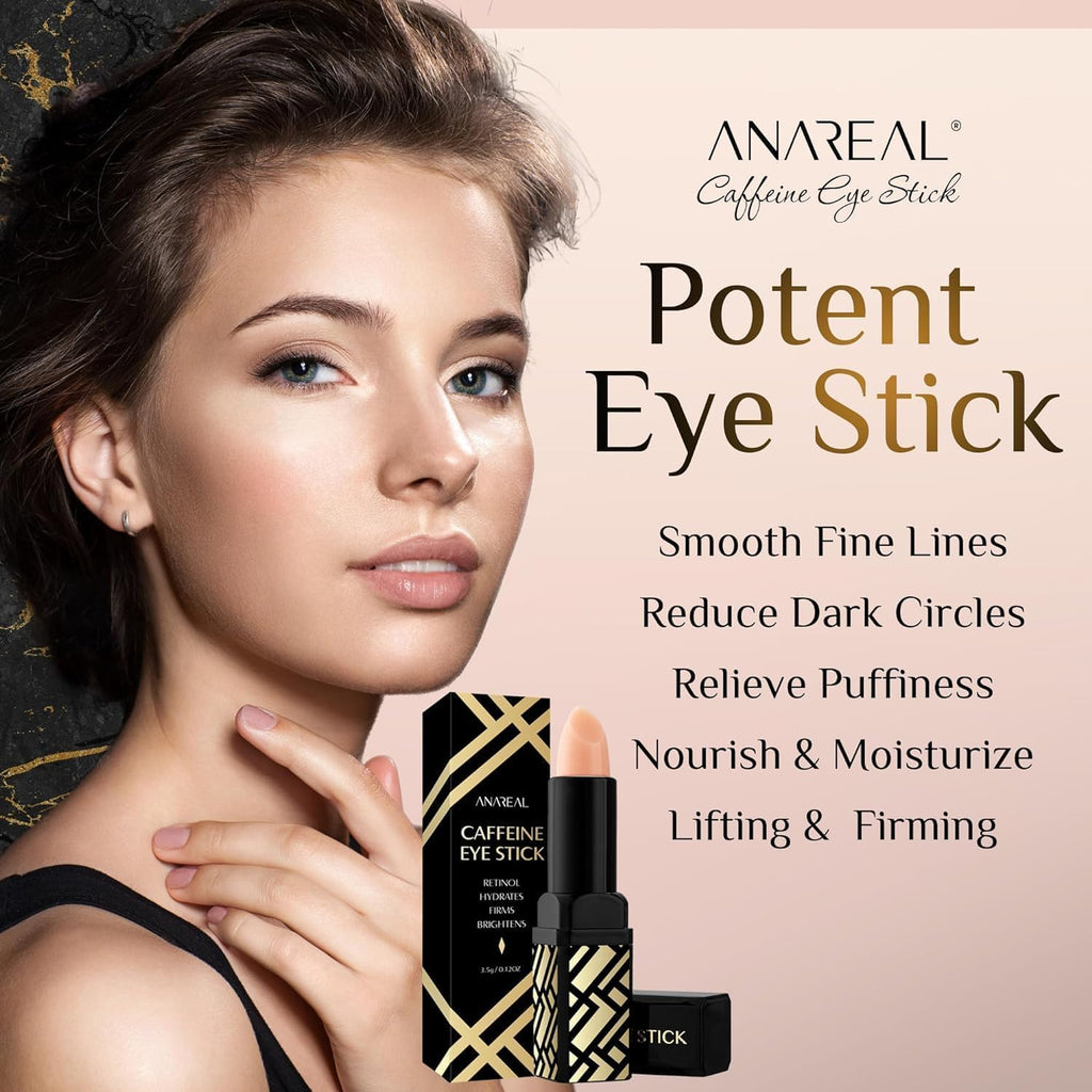 Anareal Caffeine Under Eye Balm Stick (1 Pack) – Hydrating Eye Care For Dark Circles & Puffiness, Cooling Eye Balm Stick For Eyes, Face & Under Eye Bags