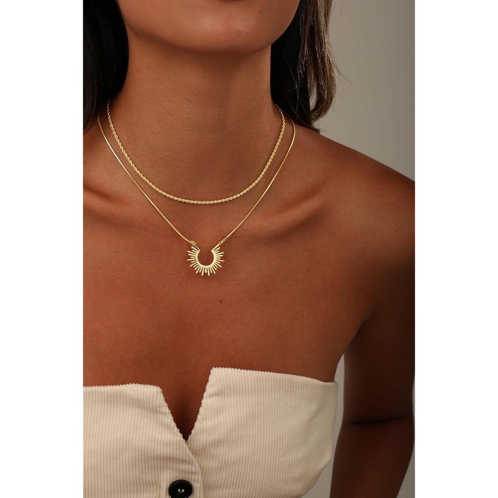 CHESKY Layered Necklaces for Women Trendy, Dainty 14k Gold Plated Pendant Necklace Layering Necklace for Women Non Tarnish Hypoallergenic Sun Gold Necklace Stack Gold Jewelry for Women Gifts