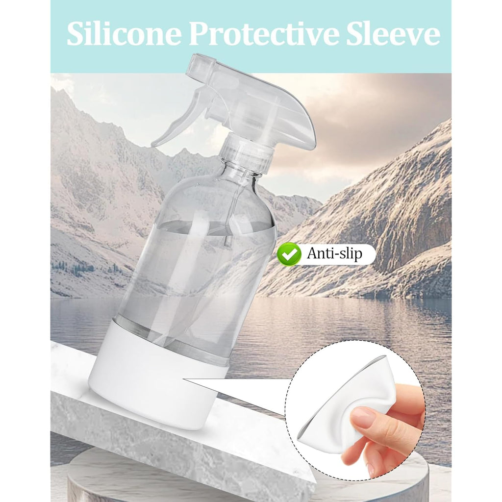 2 Pack 360° Glass Spray Bottles With Silicone Sleeve, 16 Oz Empty Refillable Containers With Adjustable Spray Nozzles, Spray Bottles For Hair, Cleaning Solutions And Plants White