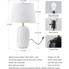 22 Inch White Ceramic Table Lamps Set Of 2, Fabric Lampshade Living Room Office Desk Lamp, E26 Socket Rotary Switch Lighting For Bedroom, Nightstand, Reading, Office, Study, Corner, Home Decor
