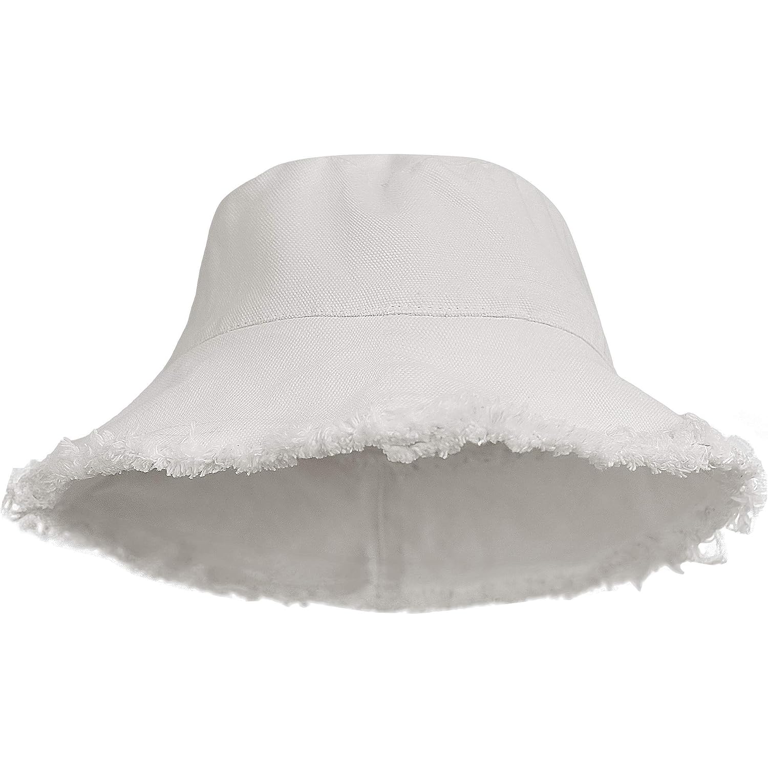 Womens Bucket-Hat Distressed Sun-Protection Washed-Cotton - Summer Wide Brim Beach Cap(7 1/8 Size) (White 01)