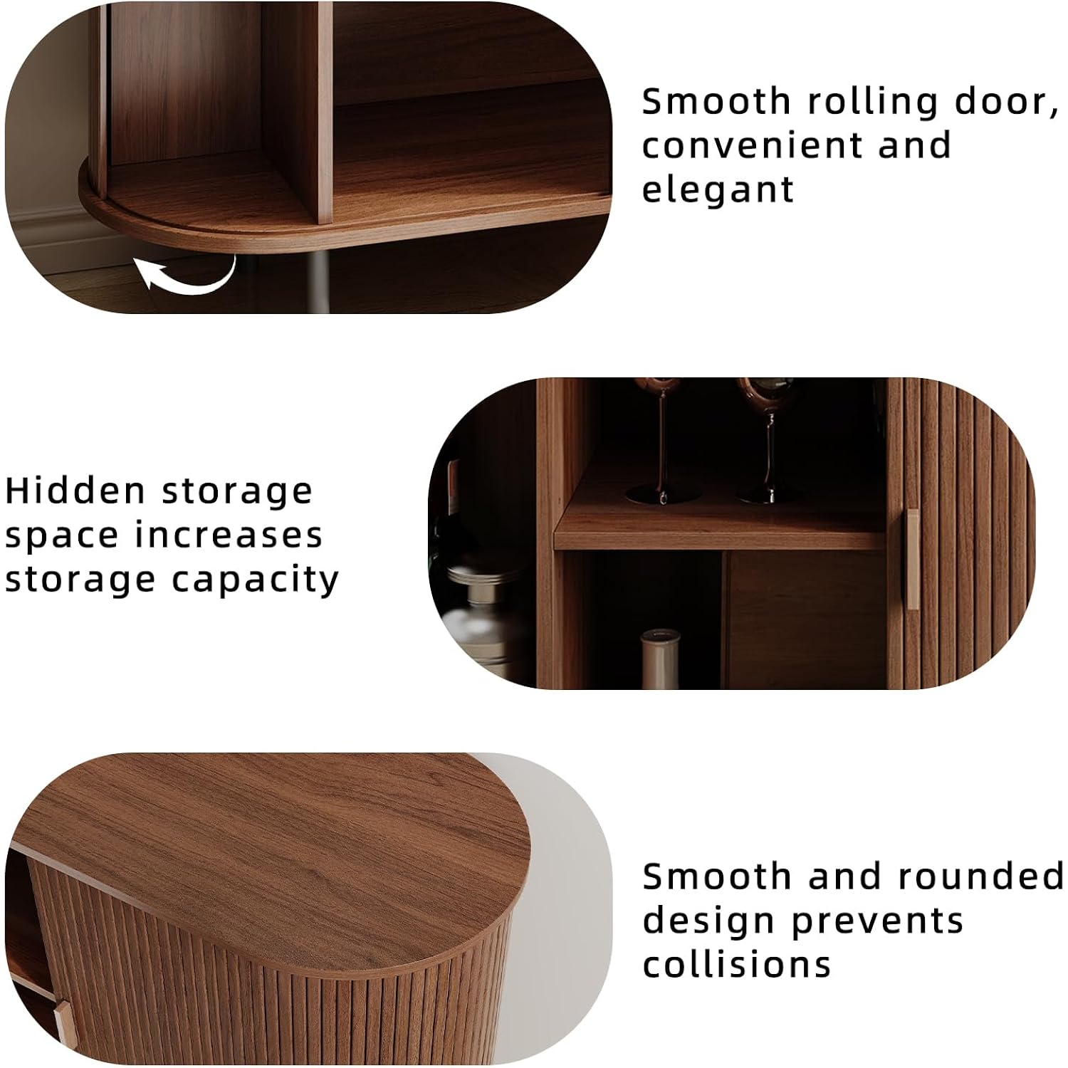 Buffet Sideboard Cabinet With Storage, 40" Fluted Cabinet With Sliding Door & Adjustable Shelf, Modern Accent Coffee Bar Console Table For Kitchen, Entryway, Walnut