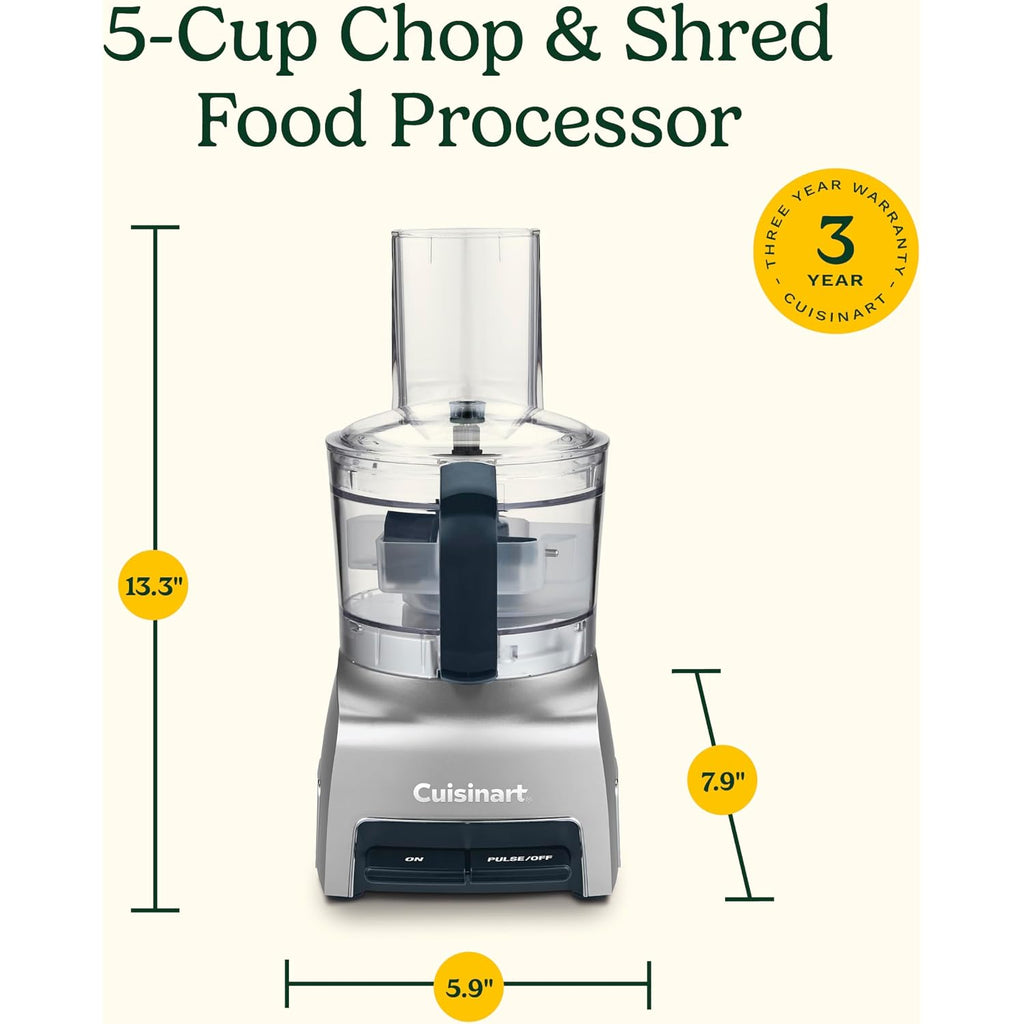 Cuisinart 5‑Cup Chop & Shred Food Processor, Compact Food Chopper, Easy‑Store Design, Silver Fp-5