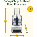 Cuisinart 5‑Cup Chop & Shred Food Processor, Compact Food Chopper, Easy‑Store Design, Silver Fp-5