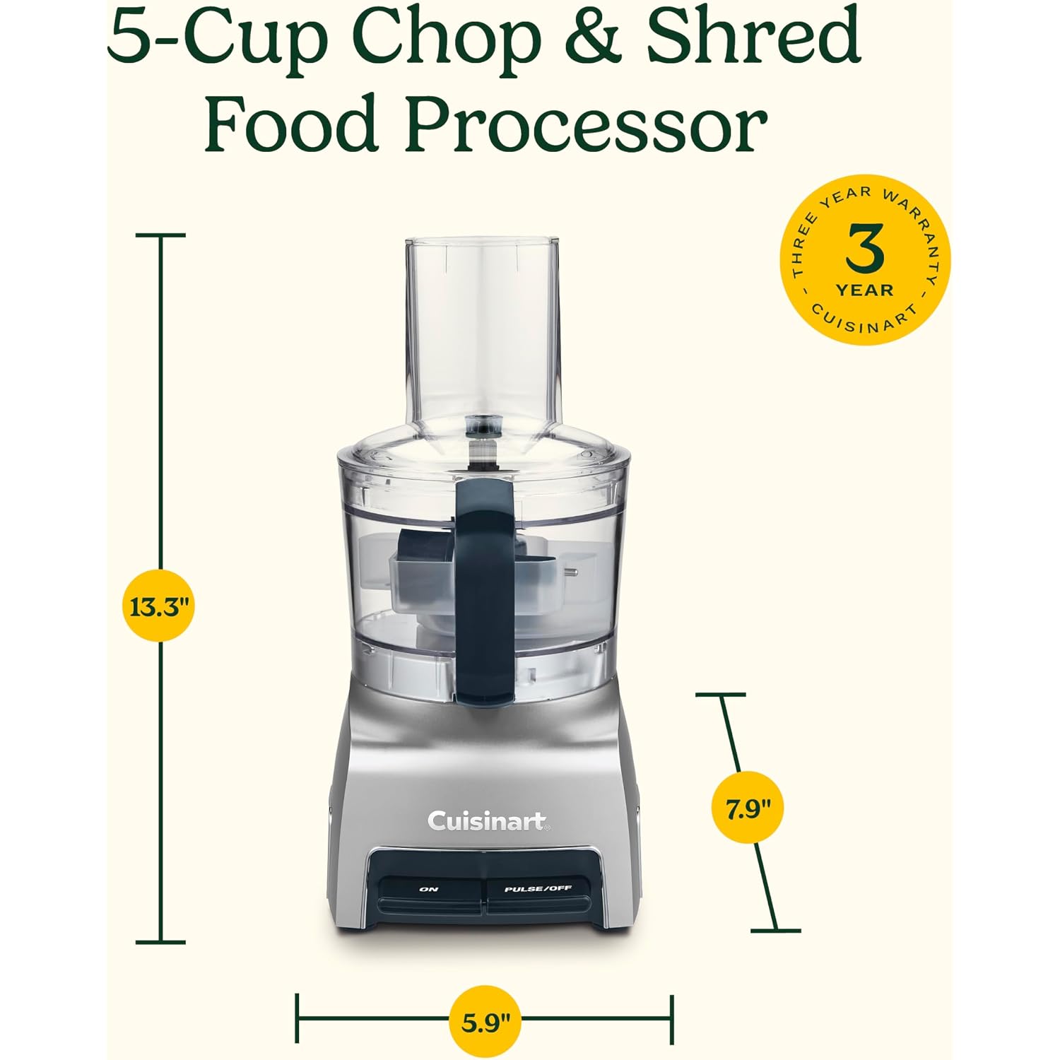 Cuisinart 5‑Cup Chop & Shred Food Processor, Compact Food Chopper, Easy‑Store Design, Silver Fp-5