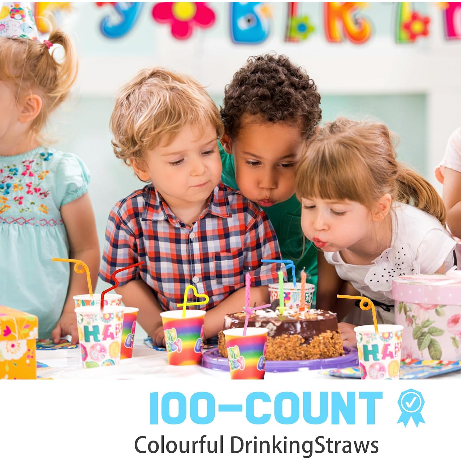 100 Pcs Colorful Plastic Disposable Bendable Drinking 12.8Inch Long Straws For Home Use Milk Juice Drinks Party Decorations