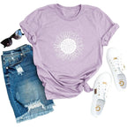 MaQiYa Womens Cute Sunflower Graphic Printed Tee Shirts Vintage Short Sleeve Cotton Shirts Tops Purple