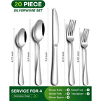 PHILIPALA 20 Piece Silverware Set, Stainless Steel Flatware Set for 4 Food Grade Novelty Flatware Cutlery Utensil Set Include Knife Fork Spoon Mirror Polished Dishwasher Safe