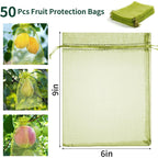 Niubier 50 Pcs Fruit Protection Bags, 6×9 In Green Fruit Nets For Fruit Tree, Drawstring Mesh Cover Bags To Protect Vegetables Tomato Strawberry Garden