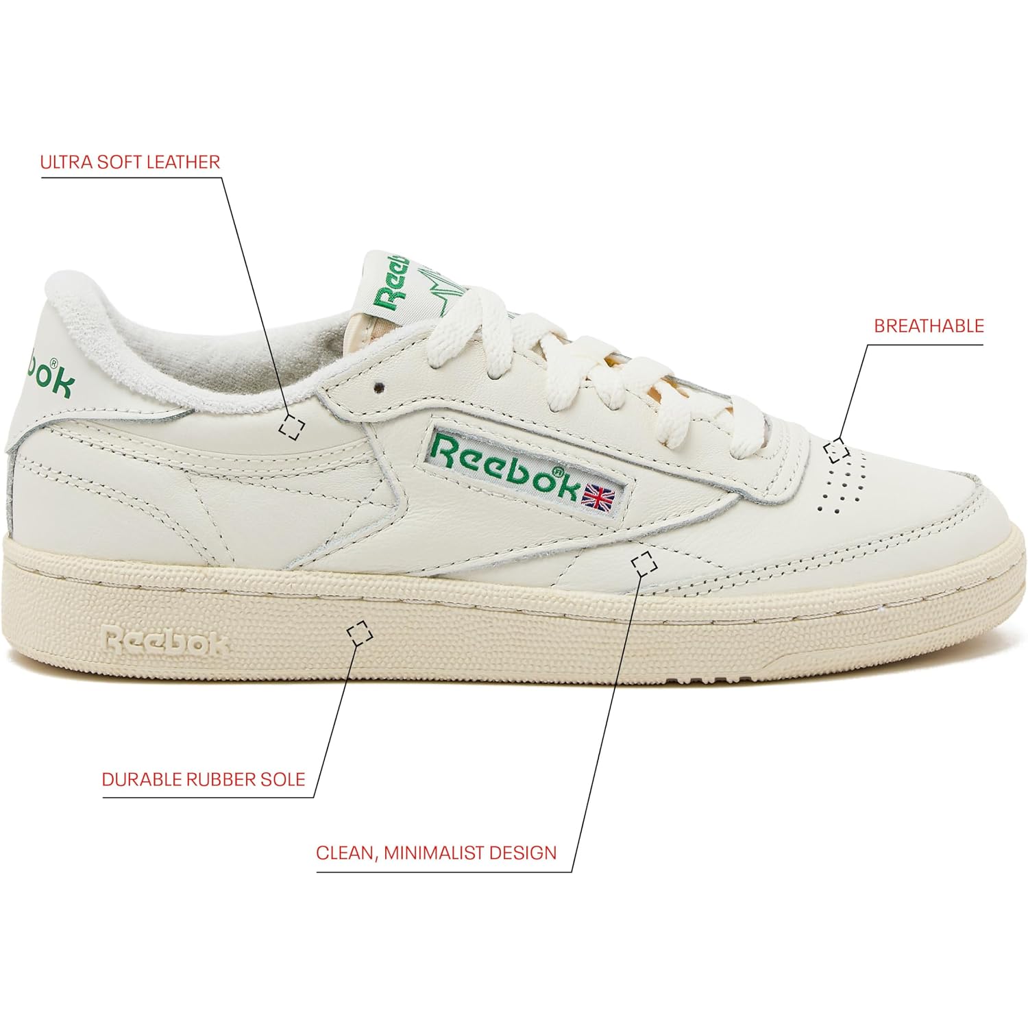 Reebok Club C 85 Vintage Tennis Sneakers For Women, Casual White Womens Shoes, Size 5 To 11