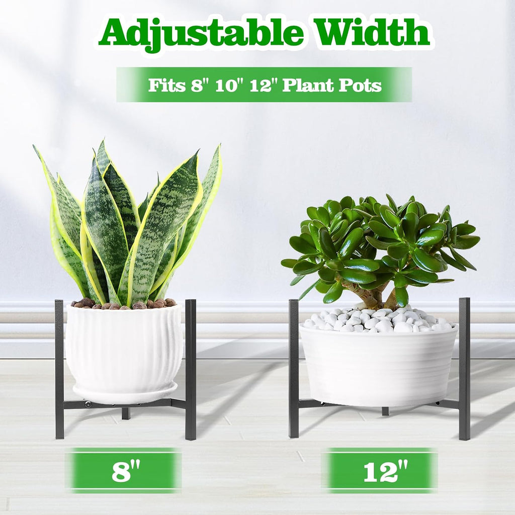 Plant Stand Indoor Adjustable, Metal Modern Plant Stands, Heavy Duty Stable Plant Pot Flower Holder Indoor Outdoor Corner, Fit 8 9 10 11 12 Inch Pots, Black (Pot & Plant Not Included)