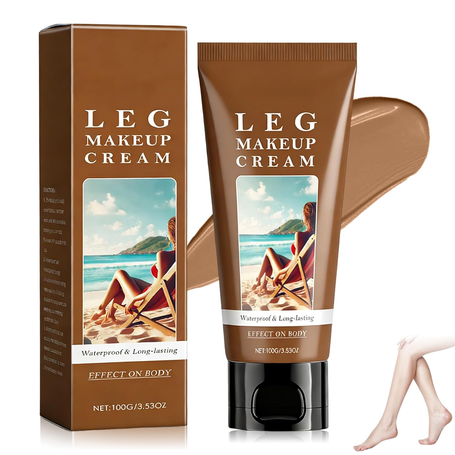 Leg Makeup Cream, Body Coverage Perfector, Waterproof Sweatproof Body Makeup with Brush, No Transfer Body Concealer, Long Lasting Body Foundation for All Skin Tones (Dark Skin Tone)