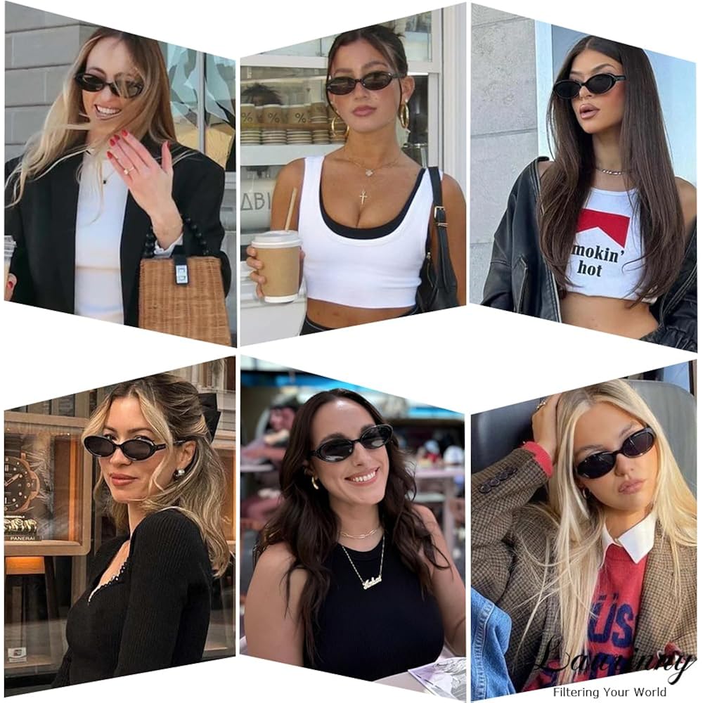90s Sunglasses for Women Men Retro Small Oval Sunglasses