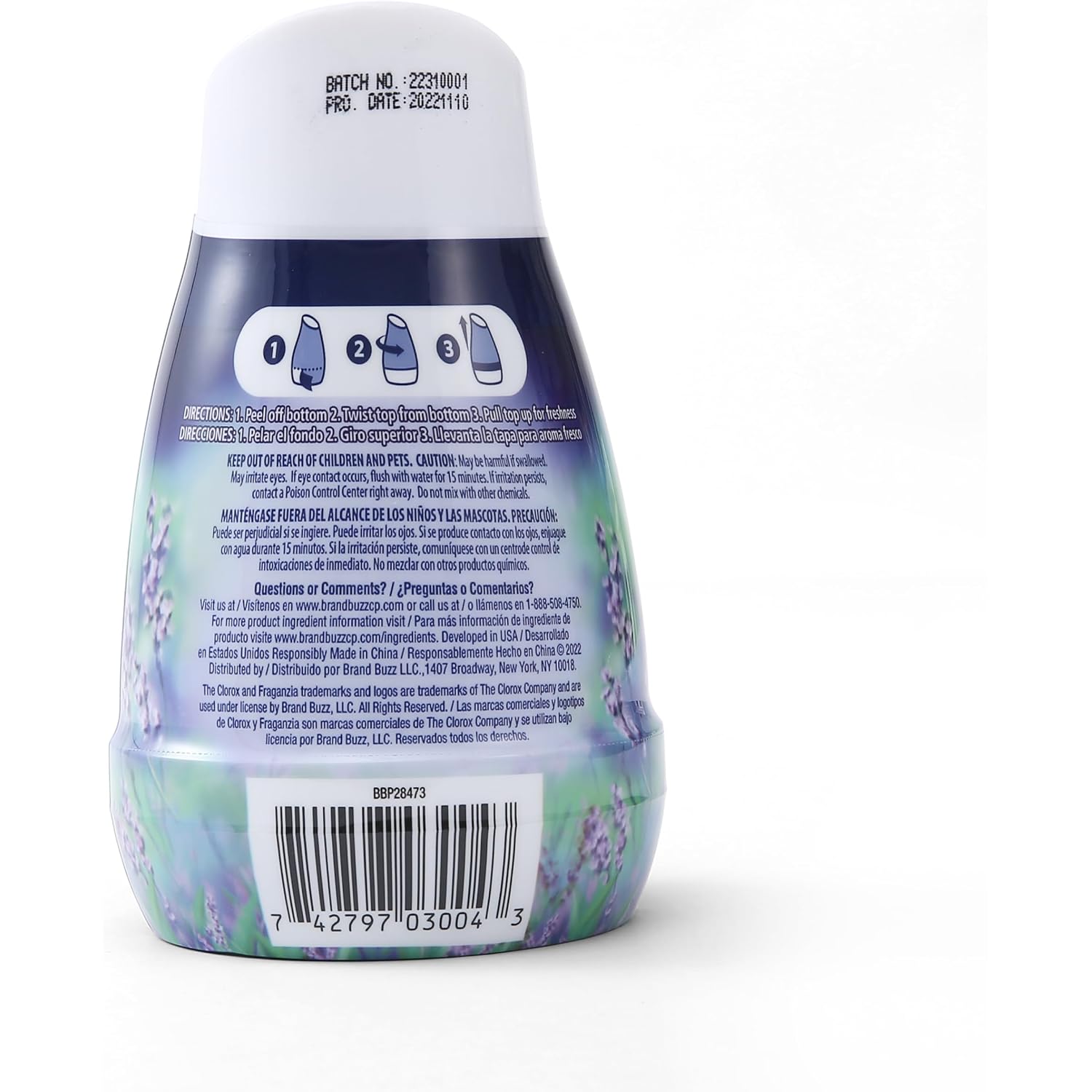 Clorox Fraganzia Gel Air Freshener Cone, Adjustable Odor Eliminating Gel With Lavender And Eucalyptus Scent For Home, Bathroom, Office, Small Spaces, Long Lasting No Battery Freshener, 6 Oz