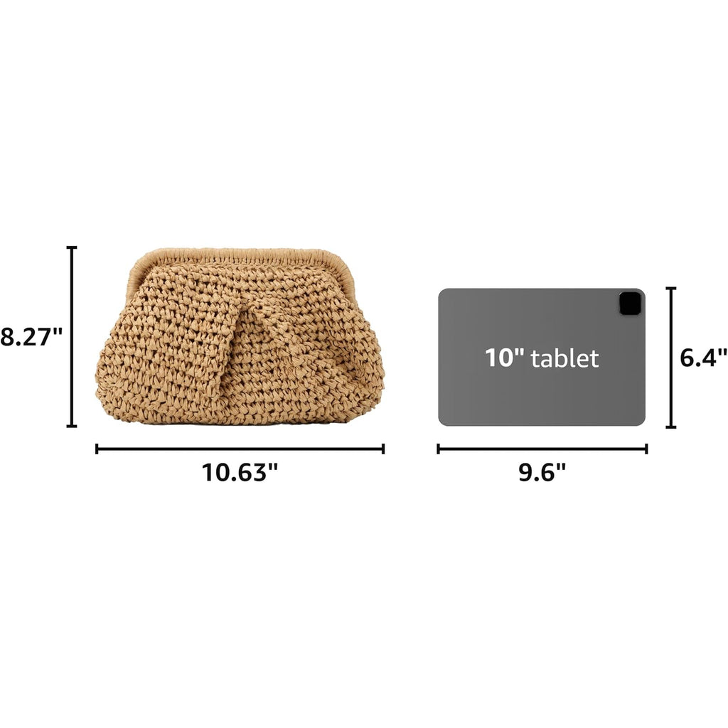 Emprier Straw Clutch Purses For Women Cloud Dumpling Pouch Straw Crossbody Shoulder Handbag Summer Beach Woven Bag