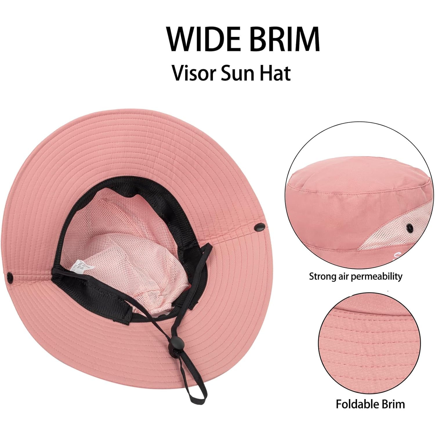 Womens Summer Sun Hat Beach Hat Wide Brim Outdoor UV Protection Hat Packable Mesh Bucket Hat with Ponytail Hole