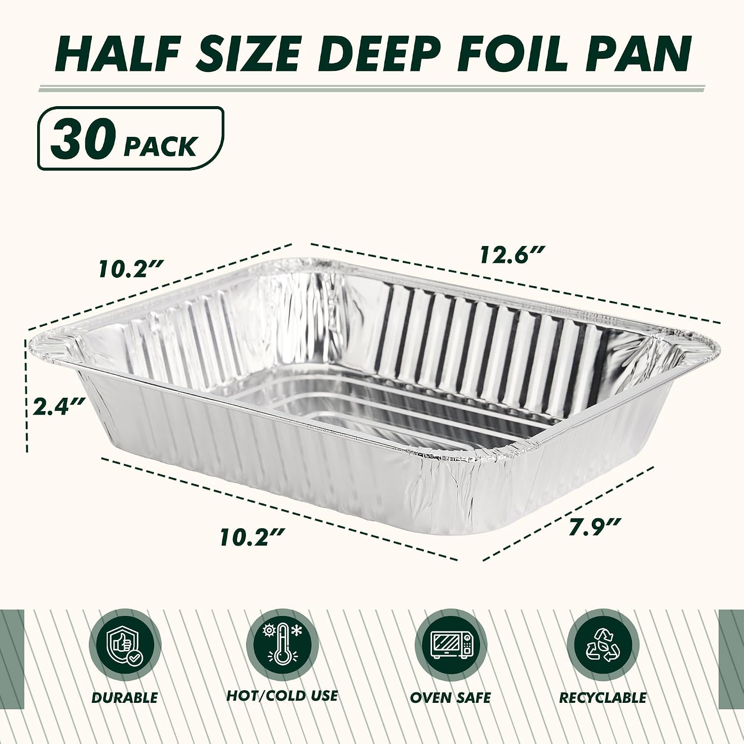 9X13 Aluminum Foil Pans 30 Pack, Disposable Half Size Deep Steam Foil Pans For Cooking, Roasting Turkey, Baking, Meal Prep, Parties & Food Prepping - Thanksgiving, Christmas, Parties, Catering