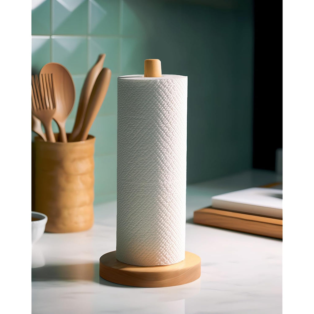 Kitchlife Wooden Paper Towel Holder Countertop - Solid Freestanding Paper Towel Dispenser Stand With Anti-Skid Base