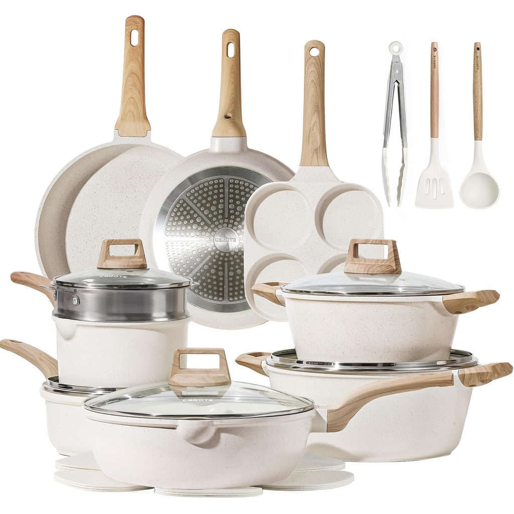 CAROTE Pots and Pans Set, Nonstick Cookware Sets, 21pcs Induction Cookware Kitchen Set Non Stick Cooking Set w/Frying Pans & Saucepans (PFOS, PFOA Free)