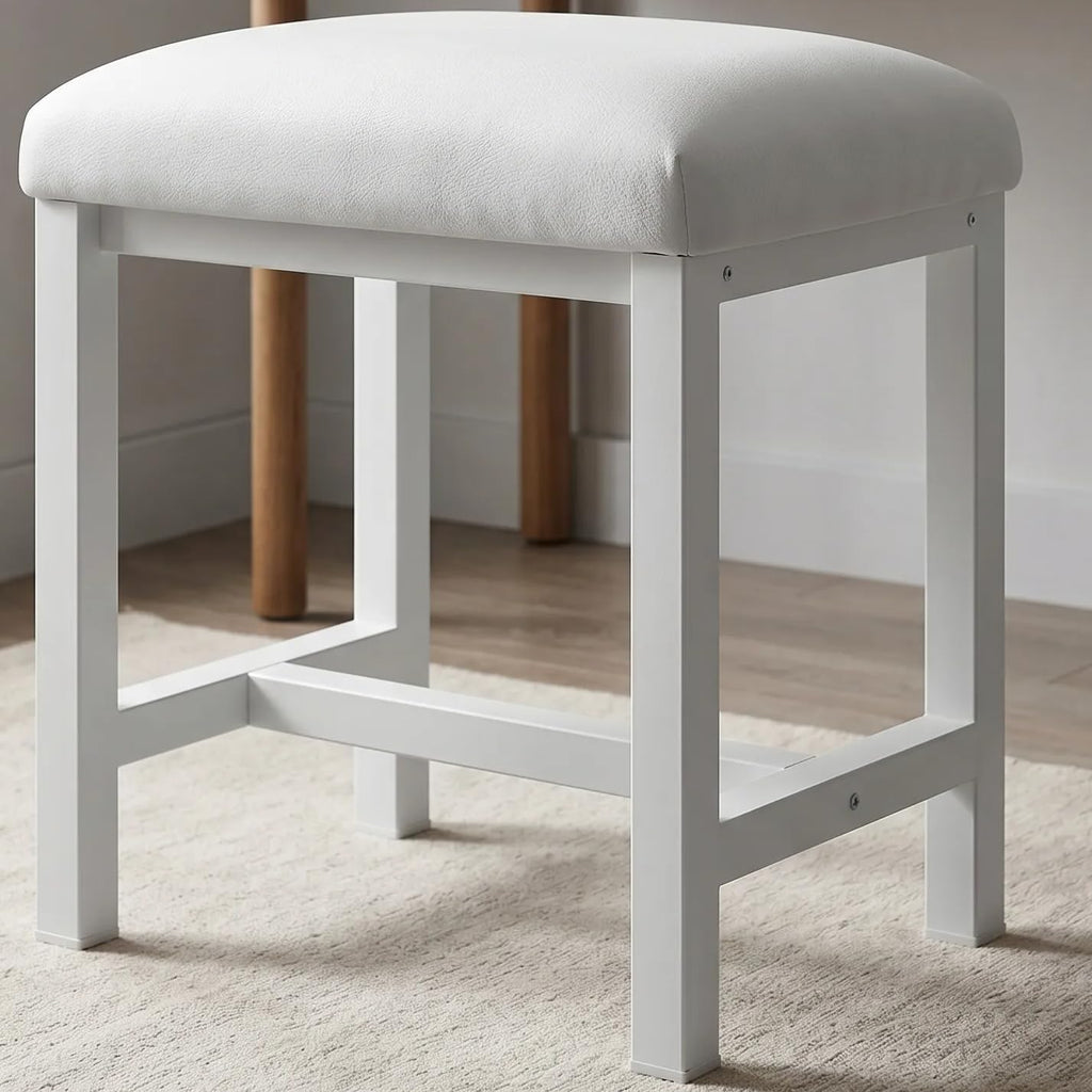 Small Vanity Stool, Cute Vanity Stools With Cushion, White Makeup Vanity Chair For Small Spaces, Living Room, Bedroom, Bathroom, Entryway, Ottoman Foot Rest For Couch Sillas Modern