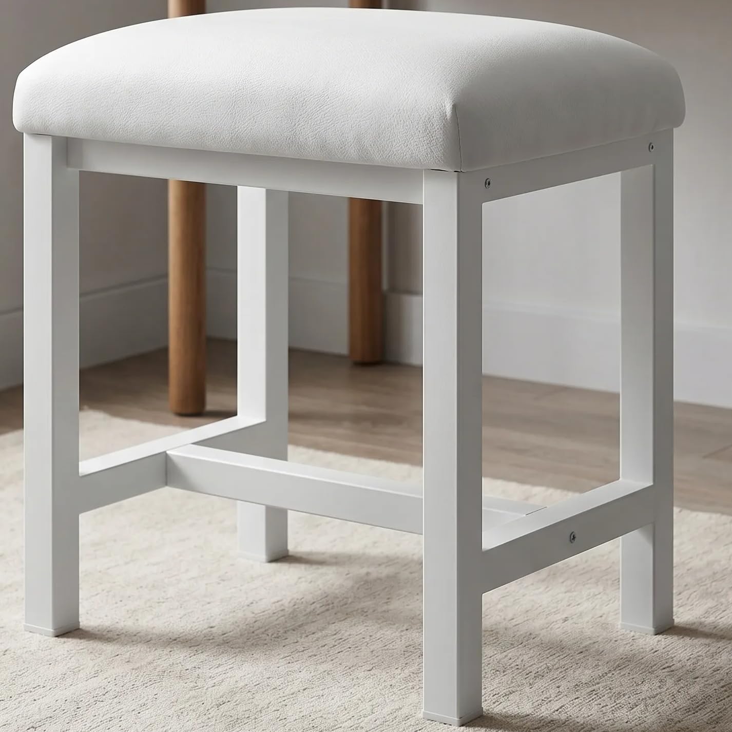 Small Vanity Stool, Cute Vanity Stools With Cushion, White Makeup Vanity Chair For Small Spaces, Living Room, Bedroom, Bathroom, Entryway, Ottoman Foot Rest For Couch Sillas Modern